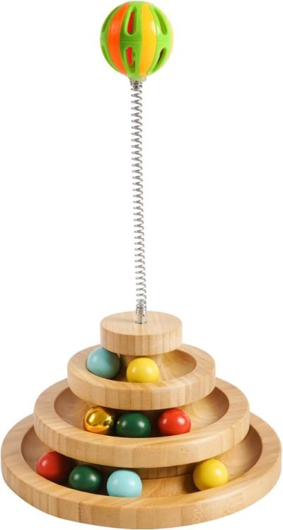 Cat Toy Roller, 3-Level Turntable Ball Tower with 8 Colorful Balls & 1 Bell, Interactive Kitten Fun Mental Physical Exercise Puzzle Kitten Toys