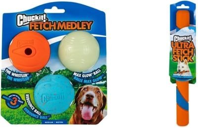 Fetch Medley Dog Ball Dog Toys, Medium (2.5 Inch) Pack of 3, for Medium Breeds, Includes Whistler, Max Glow and Rebounce Balls