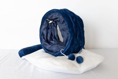 Cat Tunnel and Bed Toy Set with Removable Plush Bed for Indoor Use; Perfect for Cats, Dogs, and Ferrets; Cat Toys Attached; Top Pet Tunnel for Fun, Exercise, and Rest; Cat Toys for Indoor Cats (Blue).