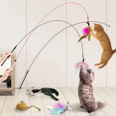 Cat Feather Toys Automatic Interactive Cat Toys Natural Bird Feather Ball Toys Suction Cup Pet Chase Movement Playing Toy Exercise cat Toys 7 Pcs Cat Toy Set for Indoor Bored Cats Gifts