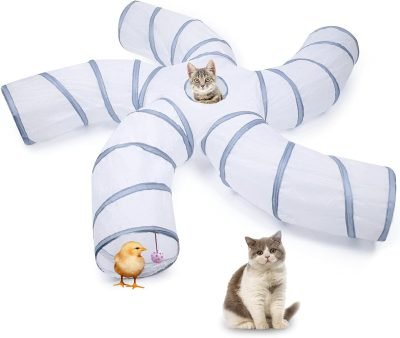 Cat Tunnel for Indoor Cats Large, with Play Ball S-Shape 5 Way Collapsible Interactive Peek Hole Pet Tube Toys, Puppy, Kitty, Kitten, Rabbit (Multicolor)