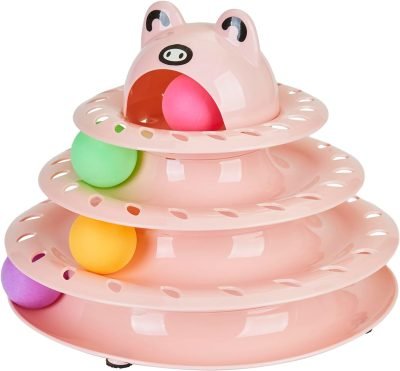 26pcs Cat Toys 4-Level Roller Track for Indoor Cats, Interactive Cat Toy with Colorful Balls Self Play Kitten Puzzle Toys, Fun Kitty Exercise Toys (Green)