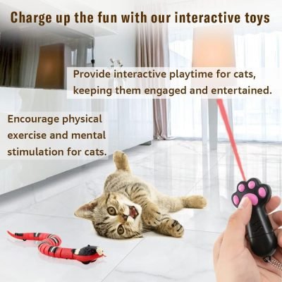 Interactive Cat Toys - Cat Laser & Fake Snake - Smart Sensing, Rechargeable Slithering Serpent - Laser Light Pointer - Cat Toy Set for Pets, Kittens, Dogs