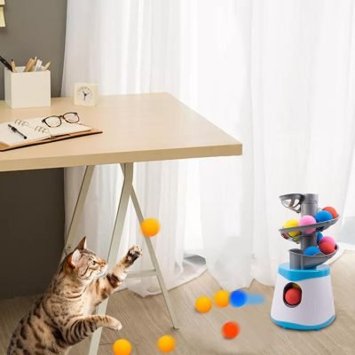 61ElWeaJQdL._AC_SL1500 Automatic Ball Launcher for Small and Medium Cats, Interactive Cat Toy Base Ball Throwing Machine Mental Stimulation Toys for Cats Enrichment Toy for Indoor Outdoor Use, 16 EVA Balls Included