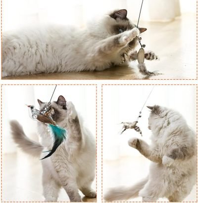 Cat Feather Toys Automatic Interactive Cat Toys Natural Bird Feather Ball Toys Suction Cup Pet Chase Movement Playing Toy Exercise cat Toys 7 Pcs Cat Toy Set for Indoor Bored Cats Gifts