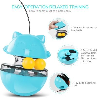 Cat Interactive Food Dispenser Toy, Tumbler Cat Toy Ball Snack Dispenser Dual Rolling Balls & Detachable Wand Slow Feed for Cat Kitty Puppy, Dogs Cats Playing & Training, Green