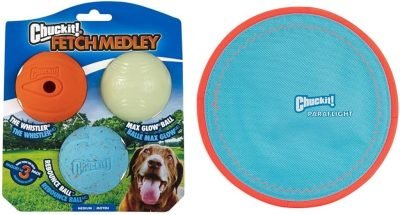 Fetch Medley Dog Ball Dog Toys, Medium (2.5 Inch) Pack of 3, for Medium Breeds, Includes Whistler, Max Glow and Rebounce Balls