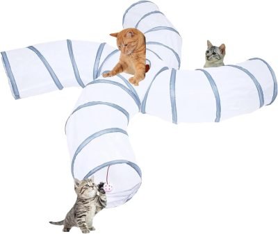 Cat Tunnel for Indoor Cats Large, with Play Ball S-Shape 5 Way Collapsible Interactive Peek Hole Pet Tube Toys, Puppy, Kitty, Kitten, Rabbit (Multicolor)