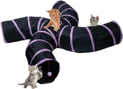 Cat Tunnel for Indoor Cats Large, with Play Ball S-Shape 5 Way Collapsible Interactive Peek Hole Pet Tube Toys, Puppy, Kitty, Kitten, Rabbit (Multicolor)