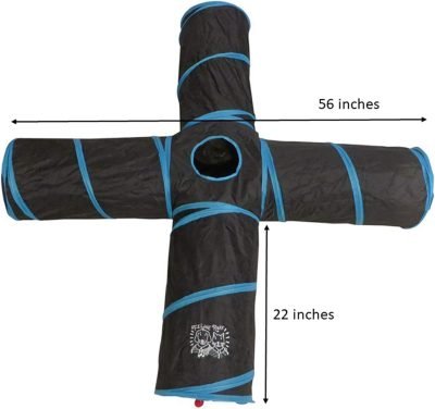Premium 4 Way Cat Tunnel. Extra Large 12 Inch Diameter and Extra Long. A Big Collapsible Play Toy. Wide Pet Tunnel Tube for Rabbits, Kittens, Large Cats, and Dogs.