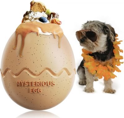 Dog Food Puzzle Toys, Treat Dispenser with Squeaky Giggle Sound, Interactive Chase Slow Feeder for Boredom and Stimulating, IQ Training for Small Medium Large Dogs, Orange