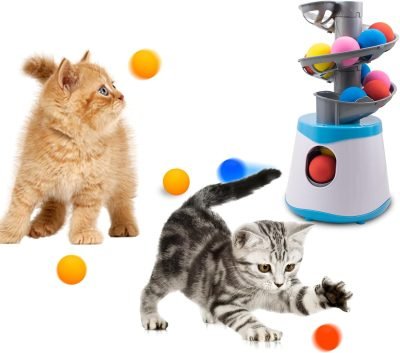 61k_vEbnm3L._AC_SL1500 Automatic Ball Launcher for Small and Medium Cats, Interactive Cat Toy Base Ball Throwing Machine Mental Stimulation Toys for Cats Enrichment Toy for Indoor Outdoor Use, 16 EVA Balls Included