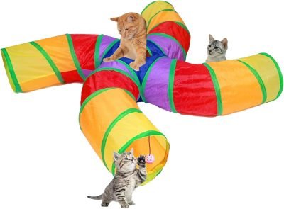 Cat Tunnel for Indoor Cats Large, with Play Ball S-Shape 5 Way Collapsible Interactive Peek Hole Pet Tube Toys, Puppy, Kitty, Kitten, Rabbit (Multicolor)
