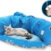Cat Tunnel Bed for Indoor Cats 2-in-1 Cat Play Tunnel Bed Collapsible Cat Carpet Tunnel Washable Cat Tubes and Tunnels with Hanging Balls for Kitty Bunny Rabbit Puppy Ferret (Blue)