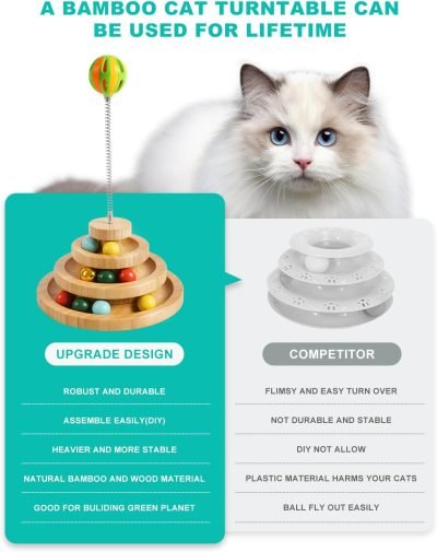 Cat Toy Roller, 3-Level Turntable Ball Tower with 8 Colorful Balls & 1 Bell, Interactive Kitten Fun Mental Physical Exercise Puzzle Kitten Toys