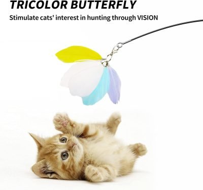 Cat Wand Toy Refills Natural Feathers Replacement Teasers, 4Pcs Different Senses Replacement Teasers Arouse Cat Desire to Hunt