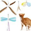 Cat Wand Toy Refills Natural Feathers Replacement Teasers, 4Pcs Different Senses Replacement Teasers Arouse Cat Desire to Hunt