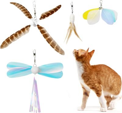 Cat Wand Toy Refills Natural Feathers Replacement Teasers, 4Pcs Different Senses Replacement Teasers Arouse Cat Desire to Hunt