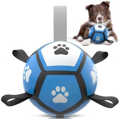 Dog Toys Soccer Ball with Straps, Interactive Toys for Tug of War, Puppy Birthday Toy, Dog Water Toy, Dog Balls for Small & Medium Dog (6 Inch)