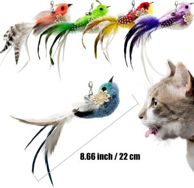 Cat Feather Toy Refill Cat Wand Attachments, 5 PCS Feathers Cat Toy Refills, Cat Wand Replacement Feather Bird for Cat Toy