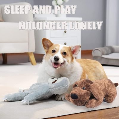 Dog Heartbeat Toy for Puppy Anxiety Relief, Heartbeat Stuffed Animal Heartbeat Plush Toy for Small, Medium, and Large Dogs (Brown)