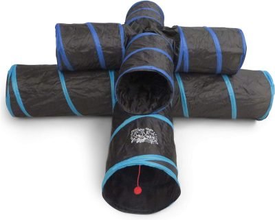 Premium 4 Way Cat Tunnel. Extra Large 12 Inch Diameter and Extra Long. A Big Collapsible Play Toy. Wide Pet Tunnel Tube for Rabbits, Kittens, Large Cats, and Dogs.