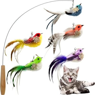Cat Feather Toy Refill Cat Wand Attachments, 5 PCS Feathers Cat Toy Refills, Cat Wand Replacement Feather Bird for Cat Toy