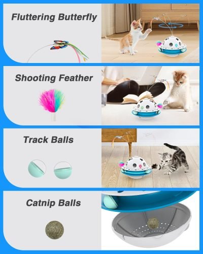 3 in 1 Smart Cat Toys, Interactive Cat Roly Poly Toy, Electric Indoor Kitten Toys, Fluttering Butterfly,Random Whack-A-Mole Mice, 1 Pcs Catnip Balls,Auto On/Off (Blue)