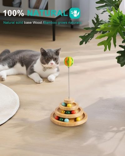 Cat Toy Roller, 3-Level Turntable Ball Tower with 8 Colorful Balls & 1 Bell, Interactive Kitten Fun Mental Physical Exercise Puzzle Kitten Toys