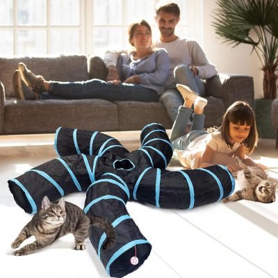 Cat Tunnel for Indoor Cats, 2 Way/3 Way/4 Way/5 Way Cat Tubes and Tunnels Collapsible S-Shape Small Animal Tubes Kitty Tunnels Interactive Maze Cat Toy for Kitten Rabbit Ferret - 5 Way