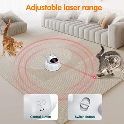 Cat Laser Toy Automatic, 4-in-1 Interactive Cat Toys for Indoor Cats, Hide and Seek Kitten Wand Toy, USB Rechargeable Electronic Kitten Toys with Moving Feather, Cover for Bored Cats All Breeds