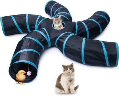 Cat Tunnel for Indoor Cats Large, with Play Ball S-Shape 5 Way Collapsible Interactive Peek Hole Pet Tube Toys, Puppy, Kitty, Kitten, Rabbit (Multicolor)