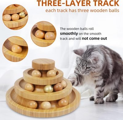 Cat Ball Track Toy,Kitty Toys Roller,3-Level Ball Tower with 9 Removable Balls,Interactive Cat Toy, DIY Circle Fun Toy for Kitten Mental Physical Exercise