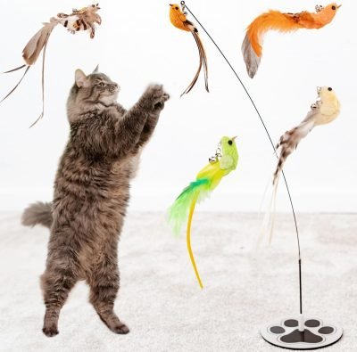 Cat Toys For Bored Indoor Adult Cats Any Surface Base Cat Wand Toy Cat For Stimulation Toys For Indoor Cats Cat Feather Toy Cat Feather Wand Cat Toy Wand Juguetes Para Gatos Activos Juegos Para Gatos