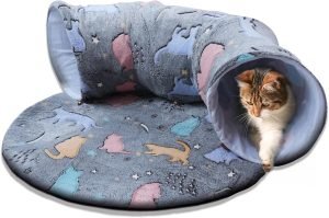 Cat Tunnel Bed,Self-Luminous Collapsible Peekaboo Cat Cave,Cat Tunnel Bed with Soft Central Cat Mat,Cat Toys for Indoor Cats,Ideal Indoor Cat Tunnels for Fun Play