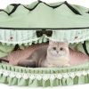 Cat Tunnel Toy Bed 2-in-1, Collapsible Cat Tunnels Tubes Toys with Washable Removable Mat Beds for Indoor Pet Cats Kittens Matcha