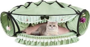 Cat Tunnel Toy Bed 2-in-1, Collapsible Cat Tunnels Tubes Toys with Washable Removable Mat Beds for Indoor Pet Cats Kittens Matcha