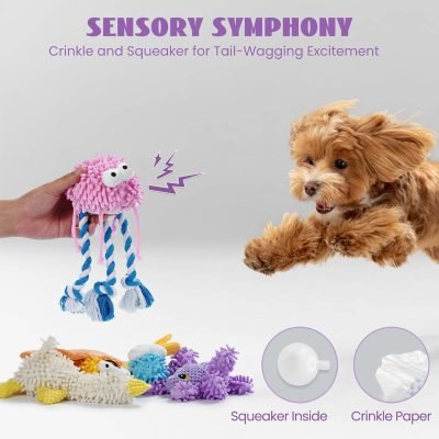 Small Medium Dog Toys, Soft Fabric Squeaky Puppy Toys, Keep Dogs Busy, Plush Durable Stuffed Crinkle Pet Chew Toys for Medium, Small Puppy Dogs, Cute Pet Teething Toys, 5 Packs