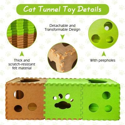 Cat Play Tunnel 14 Pcs DIY Foldable Cat Hideaway Cave with Interactive Peek Hole Felt Kitten Play Tubes and Tunnels for Indoor Cats Up to 20lb