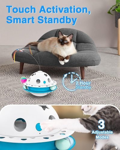 3 in 1 Smart Cat Toys, Interactive Cat Roly Poly Toy, Electric Indoor Kitten Toys, Fluttering Butterfly,Random Whack-A-Mole Mice, 1 Pcs Catnip Balls,Auto On/Off (Blue)