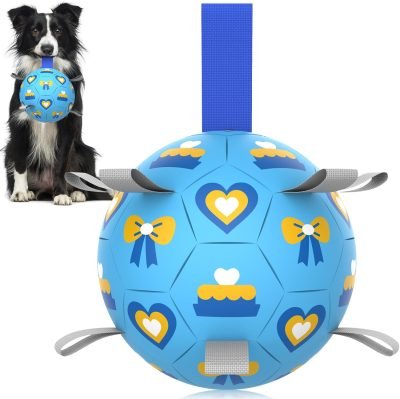 Dog Toys Soccer Ball with Straps, Interactive Toys for Tug of War, Puppy Birthday Toy, Dog Water Toy, Dog Balls for Small & Medium Dog (6 Inch)