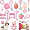 20 Pcs Puppy Toys for Teething Chew Toys for Small Dogs Cute Pink Soft Squeaky Puppy Teething Toys Rubber Outdoor Interactive Dog Toys for Puppies Small Breed Cleaning Doggy Teeth