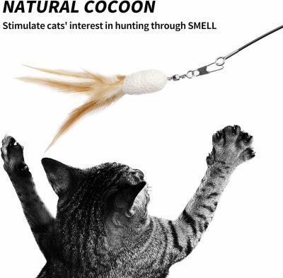 Cat Wand Toy Refills Natural Feathers Replacement Teasers, 4Pcs Different Senses Replacement Teasers Arouse Cat Desire to Hunt