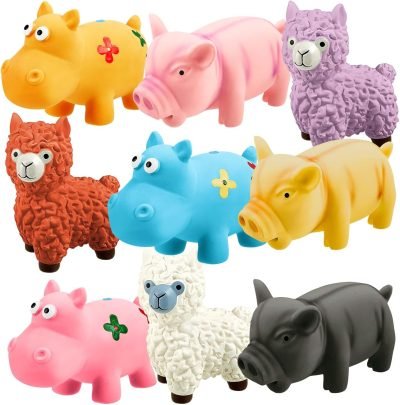 71Clt0i3w-L._AC_SL1500 9 Pack Latex Squeaky Dog Toys 7 Inch Soft Rubber Dog Chew Toy Animal Standing Stick Puppy Fetch Interactive Play Toy Assorted Animal Pet Toys for Small Medium Large Dogs(Classic)