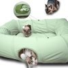 4 Ways Shuttled XL Cat Tunnel Bed for Indoor Cats Peekaboo Cat Cave Donut with Cool Mat