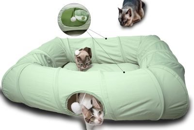 4 Ways Shuttled XL Cat Tunnel Bed for Indoor Cats Peekaboo Cat Cave Donut with Cool Mat