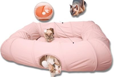 4 Ways Shuttled XL Cat Tunnel Bed for Indoor Cats Peekaboo Cat Cave Donut with Cool Mat
