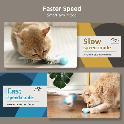 Interactive Cat Toys for Indoor Cats, 2-Speed Smart Automatic Cat Mouse Toy with LED Wheels, USB Rechargeable,Relieve Lack of Exercise for Cats Kittens