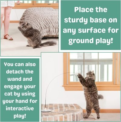 Cat Toys For Bored Indoor Adult Cats Any Surface Base Cat Wand Toy Cat For Stimulation Toys For Indoor Cats Cat Feather Toy Cat Feather Wand Cat Toy Wand Juguetes Para Gatos Activos Juegos Para Gatos