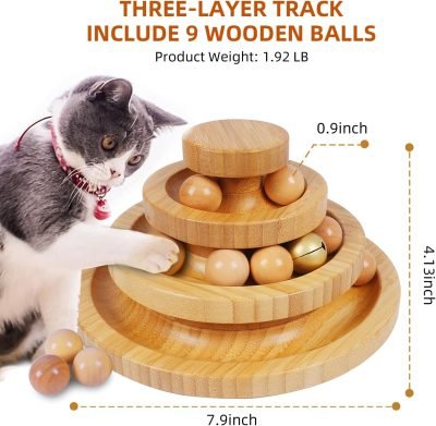 Cat Ball Track Toy,Kitty Toys Roller,3-Level Ball Tower with 9 Removable Balls,Interactive Cat Toy, DIY Circle Fun Toy for Kitten Mental Physical Exercise